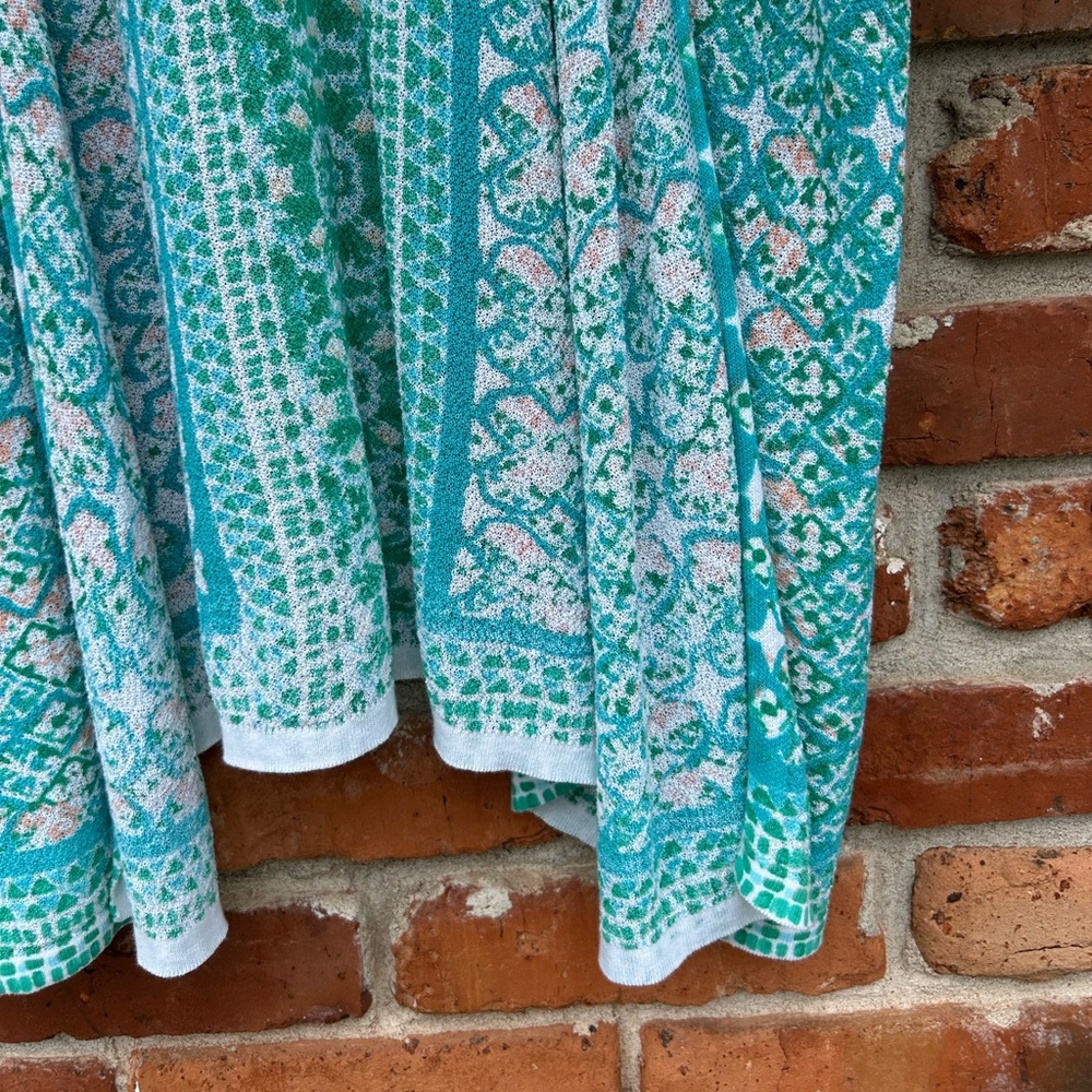 Chico's Teal & White Printed Open Cardigan with Striped Tee - Picture 6 of 8